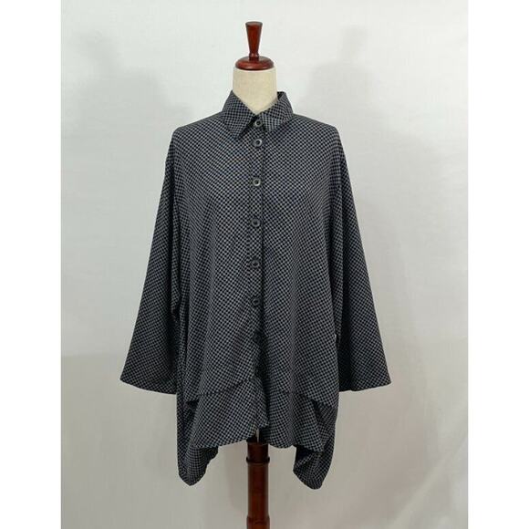 DRESS TO KILL Jane Mohr OS Navy Checkerboard Asymmetric Shirt Top Tunic - Picture 10 of 10